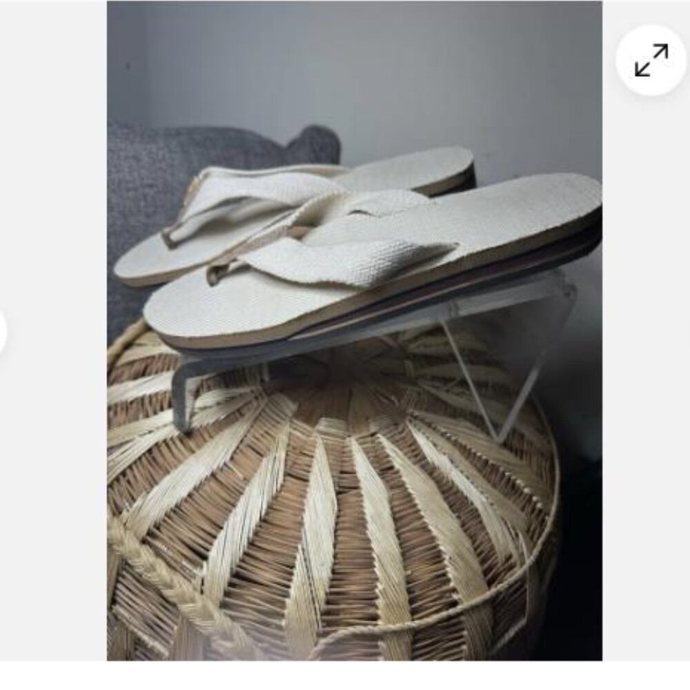 Rainbow Sandals Womens Sz 10 Flip Flop Thong Flats Comfort Beige Fabric Slip On - Picture 3 of 9